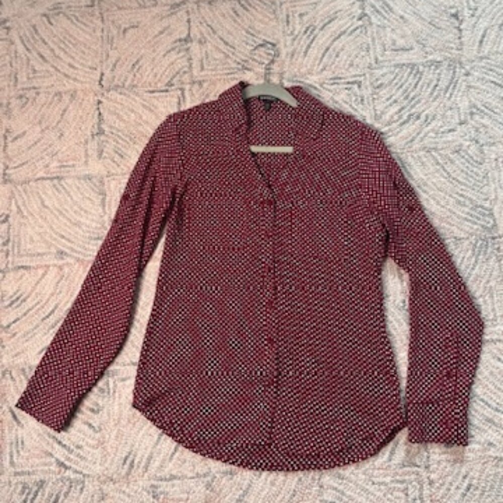 Express Portofino Polka Dot Roll Tab Sleeve Top